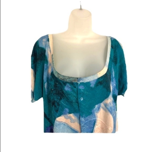 CUSTO BARCELONA Short Sleeve Scooped Neck HiLow Bruch Stroke Print Cardi… - Picture 9 of 13